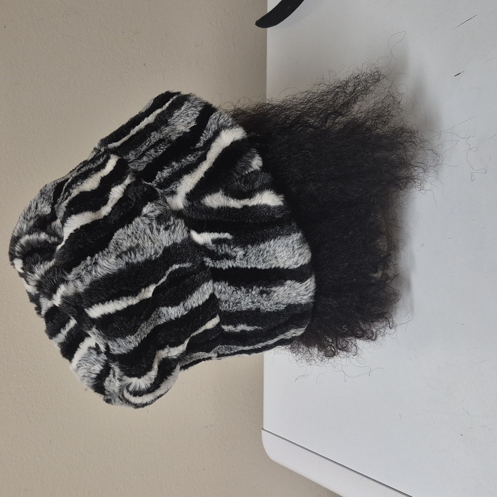 Danier faux fur bucket hat black and white stripped  in size Medium